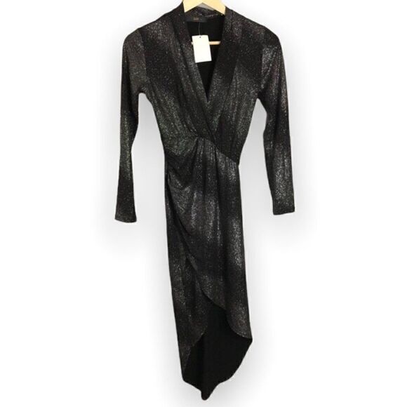 LIX Glittery Ombre Black Gray Wrap Look High Low Wrap Dress - Picture 1 of 7